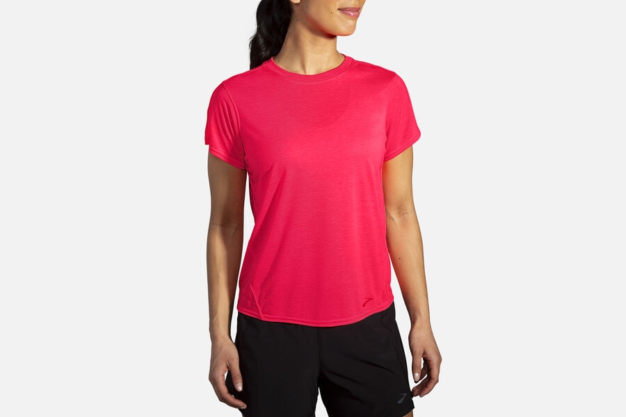 Brooks Women's Distance Sleeve Tops Fluoro Pink ( SFQAV8451 )